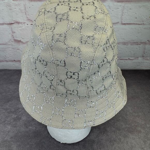 Gucci GUCCI Canvas Lame GG Monogram Bucket Hat M Silver - Picture 3 of 10